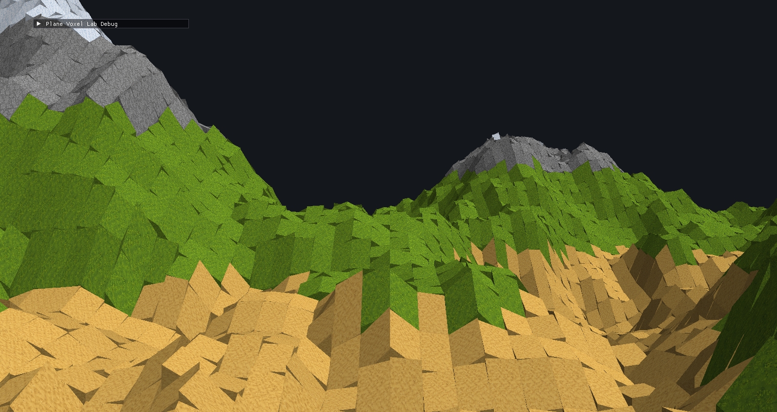 The same XZ columnar terrain view rendered with lighting and terrain textures.